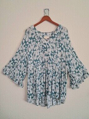 Floral Peasant Blouse in Teal by Cynthia Rowley